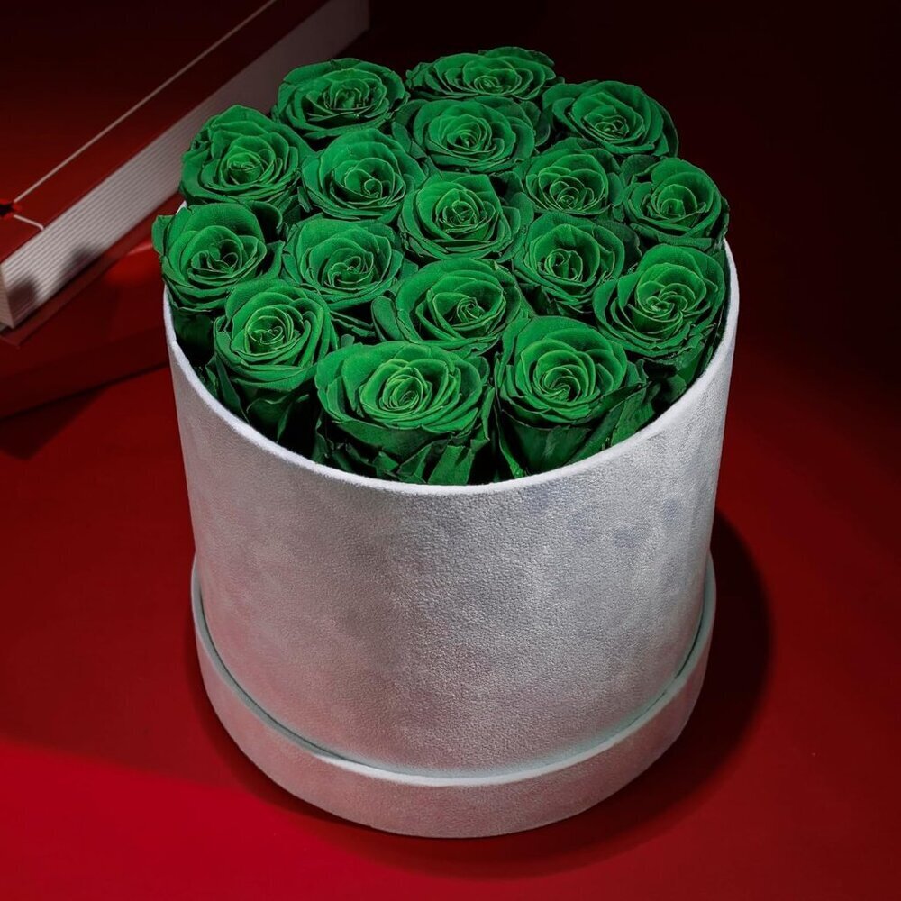 17 Flowers in a Luxury Suede Box Birthday Gifts Preserved Flowers Dark Green - Picture 6 of 6